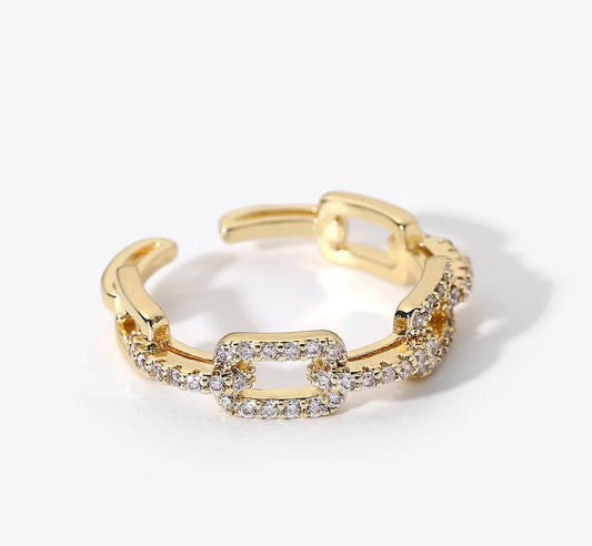 Bague ajustable maille doré et strass
