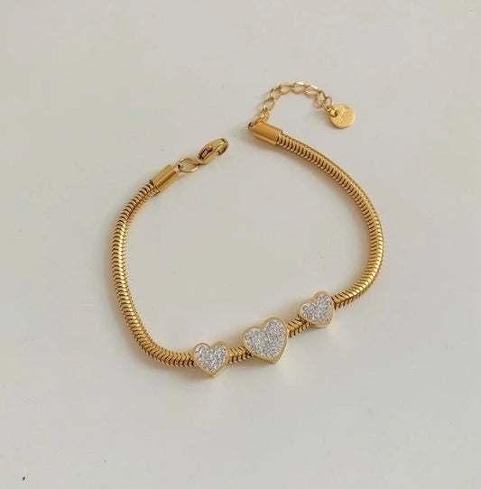 Bracelet cœur doré et strass