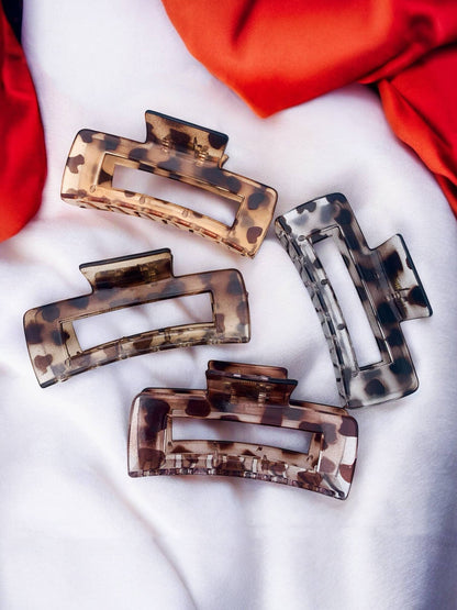 Pince à cheveux rectangulaire léopard : Gris / Synthétique BYREN | ÉLINE L'ATELIER